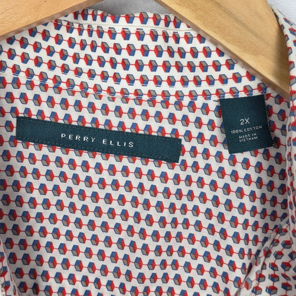 Perry Ellis Mens Button Down Shirt 2X Geometric Print 100% Cotton Casual Comfort - Picture 4 of 12